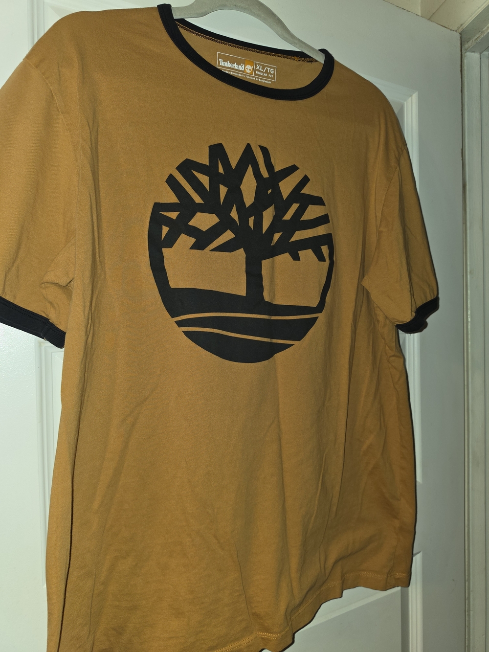 Timberland Mustard Short-Sleeve Logo Ringer Tee with Black Trim